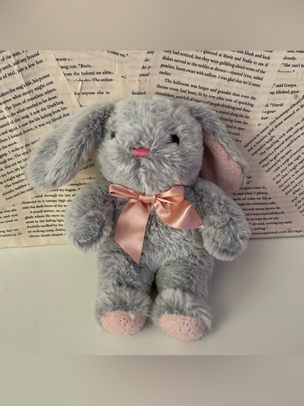 Grey Glitter Bashful Bunny with Pink Bow